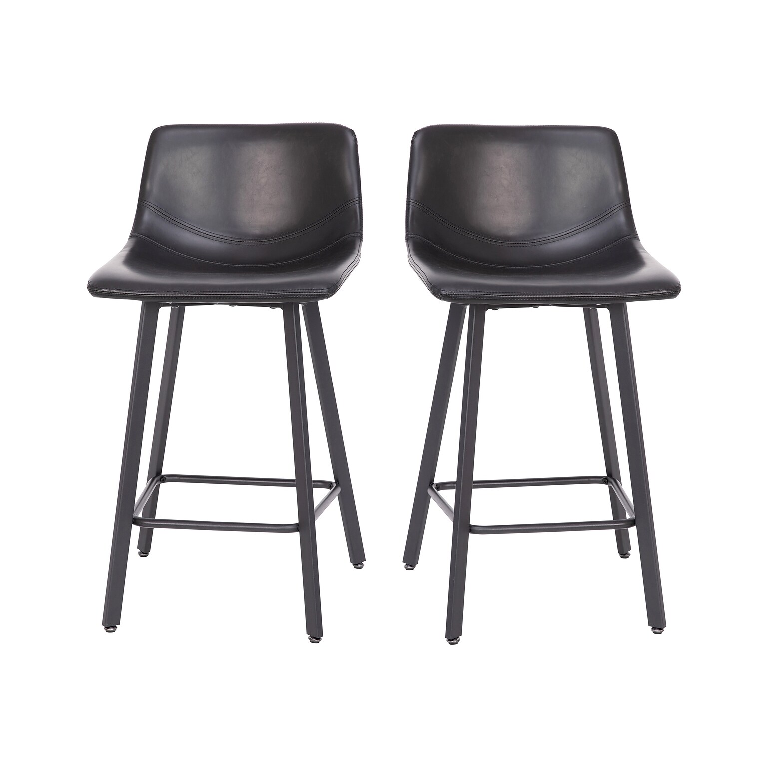 Flash Furniture Caleb Modern Metal and Faux Leather Armless Counter Height Stool, Black, 2 Pieces (CH21206924BK)