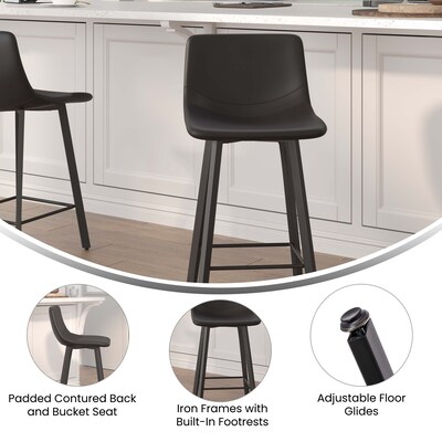 Flash Furniture Caleb Modern Metal and Faux Leather Armless Counter Height Stool, Black, 2 Pieces (CH21206924BK)