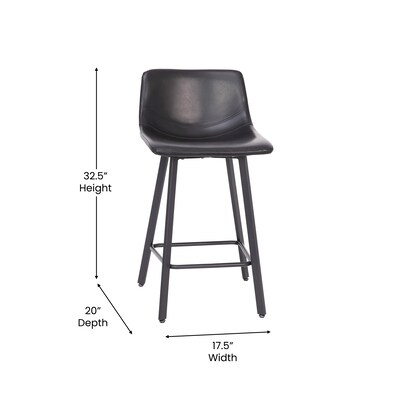 Flash Furniture Caleb Modern Metal and Faux Leather Armless Counter Height Stool, Black, 2 Pieces (CH21206924BK)