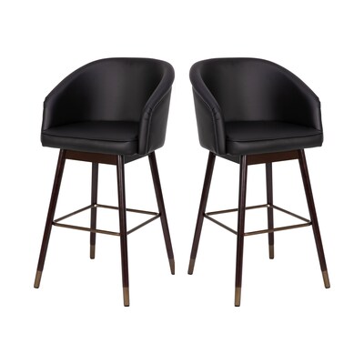 Flash Furniture Margo Modern Faux Leather and Beechwood Barstool, Black, 2 Pieces (2AY192830BK)