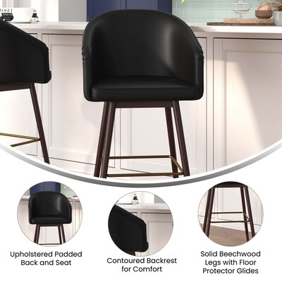 Flash Furniture Margo Modern Faux Leather and Beechwood Barstool, Black, 2 Pieces (2AY192830BK)