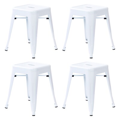 Flash Furniture Kai Industrial Iron Table Height Stackable Restaurant Stool without Back, White, 4-Pieces/Pack (ETBT350318WH)