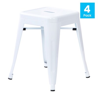 Flash Furniture Kai Industrial Iron Table Height Stackable Restaurant Stool without Back, White, 4-Pieces/Pack (ETBT350318WH)