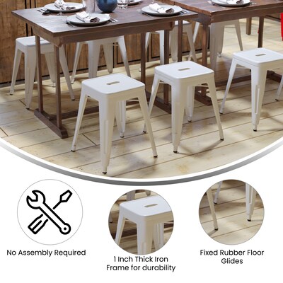 Flash Furniture Kai Industrial Iron Table Height Stackable Restaurant Stool without Back, White, 4-Pieces/Pack (ETBT350318WH)