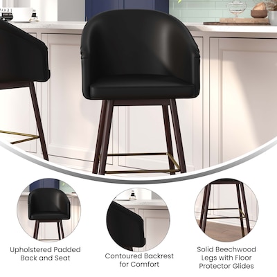 Flash Furniture Margo Modern Faux Leather and Beechwood Barstool, Black (AY192830BK)