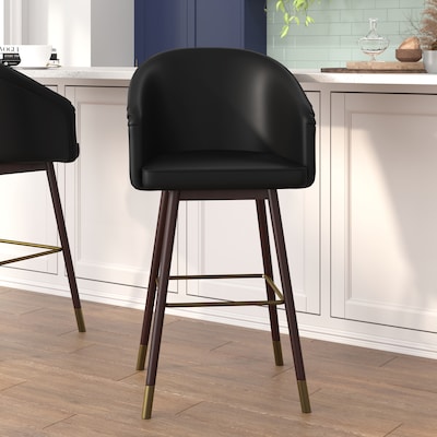 Flash Furniture Margo Modern Faux Leather and Beechwood Barstool, Black (AY192830BK)