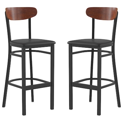 Flash Furniture Wright Transitional Metal Boomerang Back Commercial Barstools, Black/Walnut, 2-Pieces/Pack (2XUDG6V6BVWAL)