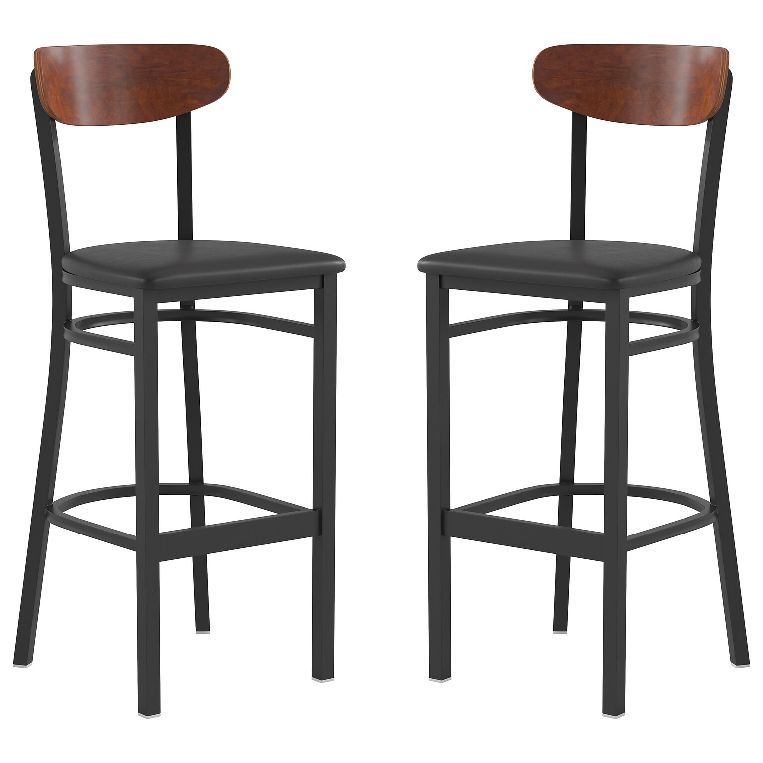 Flash Furniture Wright Transitional Metal Boomerang Back Commercial Barstools, Black/Walnut, 2-Pieces/Pack (2XUDG6V6BVWAL)
