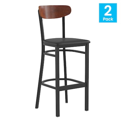 Flash Furniture Wright Transitional Metal Boomerang Back Commercial Barstools, Black/Walnut, 2-Pieces/Pack (2XUDG6V6BVWAL)