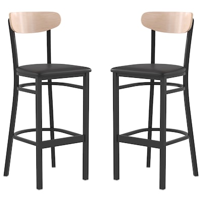 Flash Furniture Wright Transitional Metal Boomerang Back Commercial Barstools, Black/Birch, 2-Pieces/Pack (2XUDG6V6BVNAT)