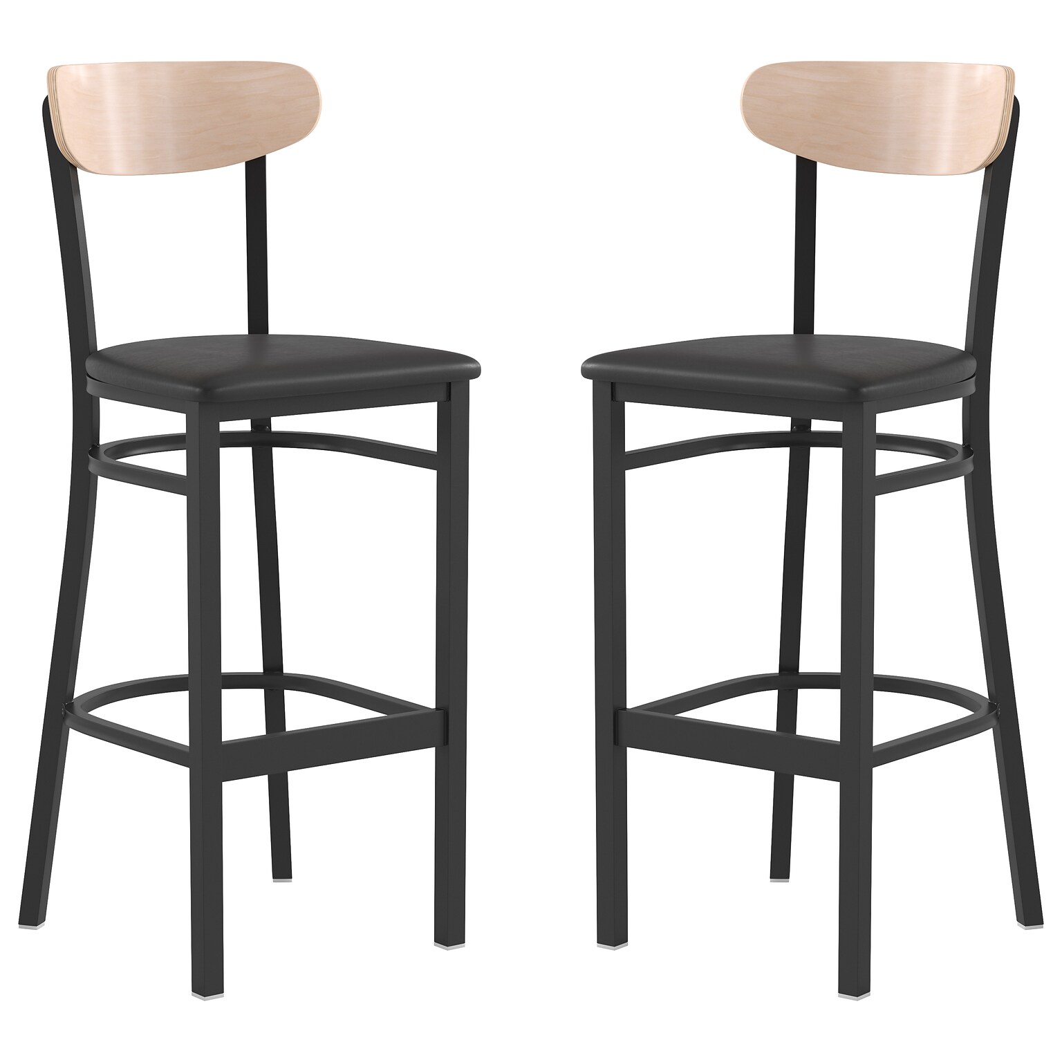 Flash Furniture Wright Transitional Metal Boomerang Back Commercial Barstools, Black/Birch, 2-Pieces/Pack (2XUDG6V6BVNAT)