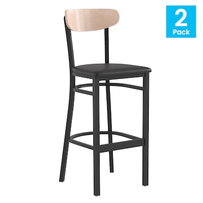 Flash Furniture Wright Transitional Metal Boomerang Back Commercial Barstools, Black/Birch, 2-Pieces/Pack (2XUDG6V6BVNAT)