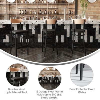 Flash Furniture Wright Transitional Metal Boomerang Back Commercial Barstools, Black/Birch, 2-Pieces/Pack (2XUDG6V6BVNAT)