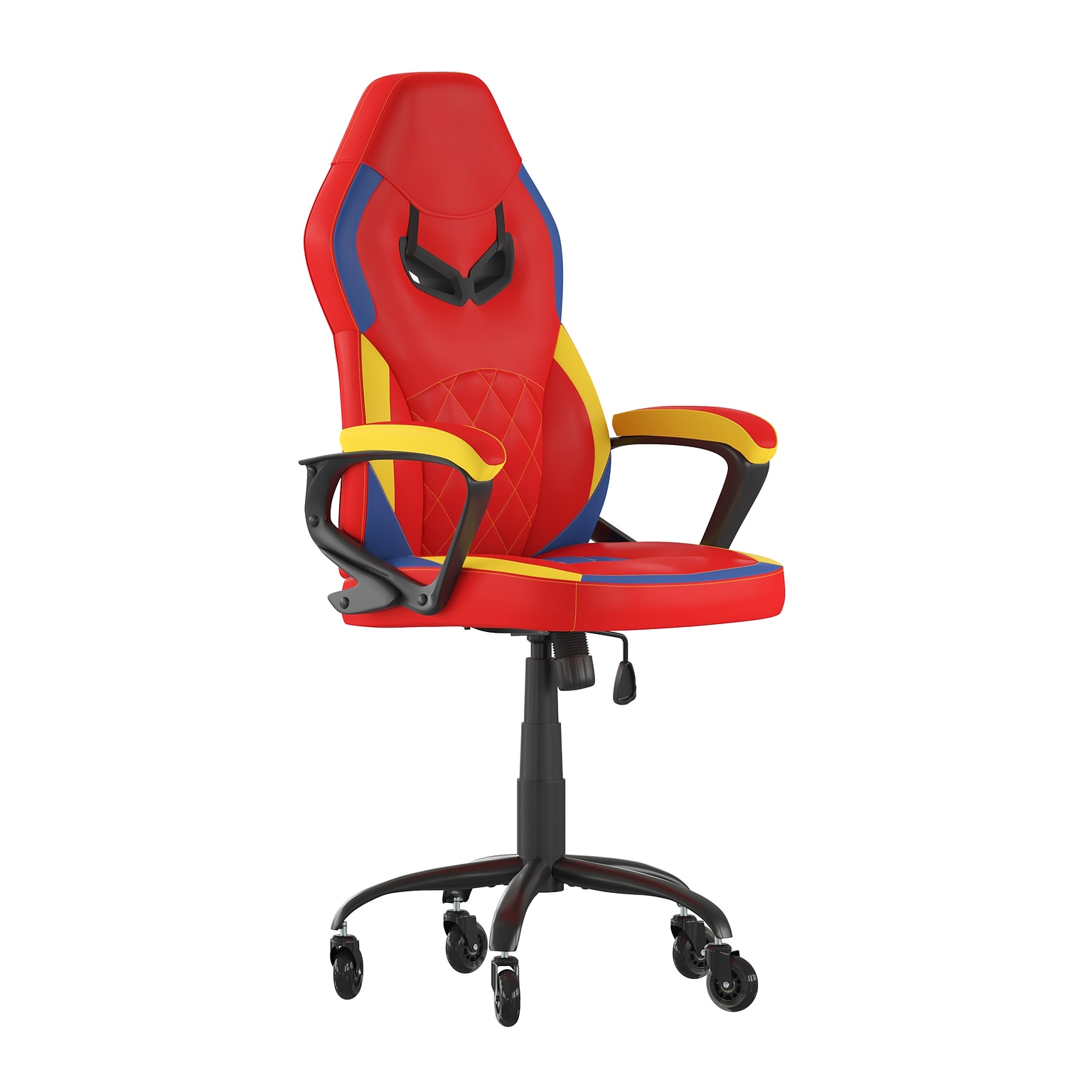 Flash Furniture Stone Ergonomic LeatherSoft Swivel Office Gaming Chair with Transparent Wheels, Red/Blue/Yellow (ULA074RDRLB)