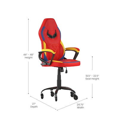 Flash Furniture Stone Ergonomic LeatherSoft Swivel Office Gaming Chair with Transparent Wheels, Red/Blue/Yellow (ULA074RDRLB)