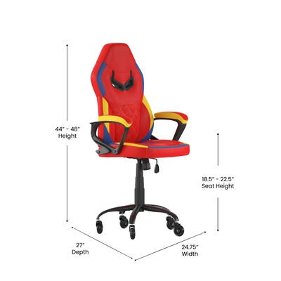 Flash Furniture Stone Ergonomic LeatherSoft Swivel Office Gaming Chair with Transparent Wheels, Red/Blue/Yellow (ULA074RDRLB)