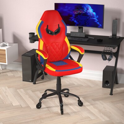 Flash Furniture Stone Ergonomic LeatherSoft Swivel Office Gaming Chair with Transparent Wheels, Red/Blue/Yellow (ULA074RDRLB)