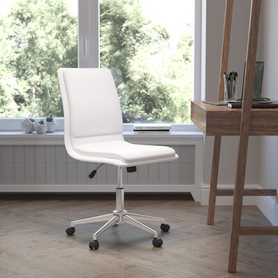Flash Furniture Madigan Armless LeatherSoft Swivel Mid-Back Task Office Chair, White (GO21111WH)