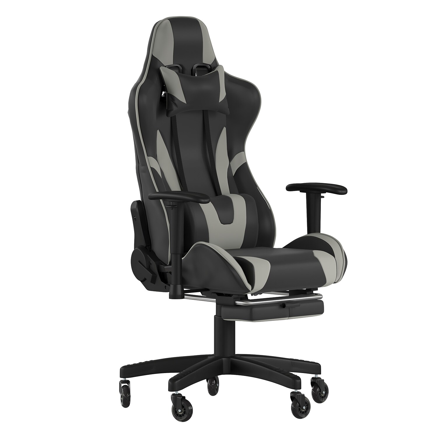 Flash Furniture X30 Ergonomic LeatherSoft Swivel Reclining Gaming Chair with Transparent Roller Wheels, Gray (CH187230GYRLB)