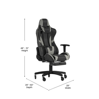 Flash Furniture X30 Ergonomic LeatherSoft Swivel Reclining Gaming Chair with Transparent Roller Wheels, Gray (CH187230GYRLB)