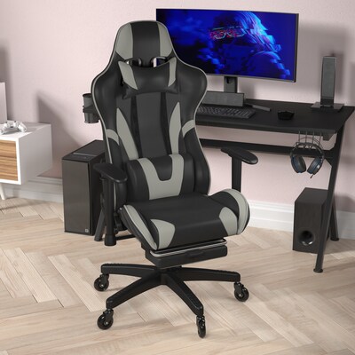 Flash Furniture X30 Ergonomic LeatherSoft Swivel Reclining Gaming Chair with Transparent Roller Wheels, Gray (CH187230GYRLB)