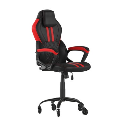 Flash Furniture Stone Ergonomic LeatherSoft Swivel Office Gaming Chair with Transparent Roller Wheels, Black/Red (ULA072BKRLB)