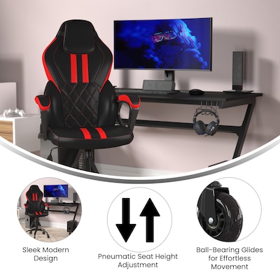 Flash Furniture Stone Ergonomic LeatherSoft Swivel Office Gaming Chair with Transparent Roller Wheels, Black/Red (ULA072BKRLB)