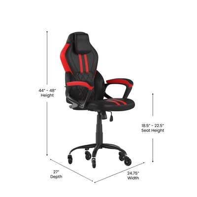 Flash Furniture Stone Ergonomic LeatherSoft Swivel Office Gaming Chair with Transparent Roller Wheels, Black/Red (ULA072BKRLB)