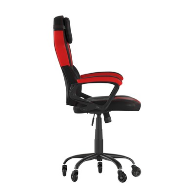 Flash Furniture Stone Ergonomic LeatherSoft Swivel Office Gaming Chair with Transparent Roller Wheels, Black/Red (ULA072BKRLB)