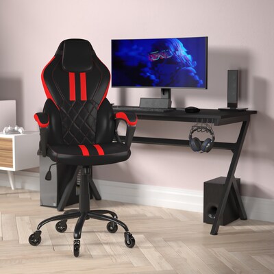 Flash Furniture Stone Ergonomic LeatherSoft Swivel Office Gaming Chair with Transparent Roller Wheels, Black/Red (ULA072BKRLB)