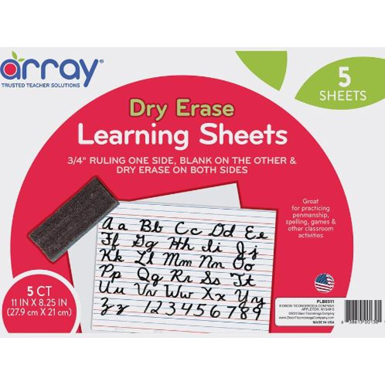 Pacon Two-Sided Array Dry Erase Learning Boards, 8.25 x 11, 5/Pack (PACLB8511)