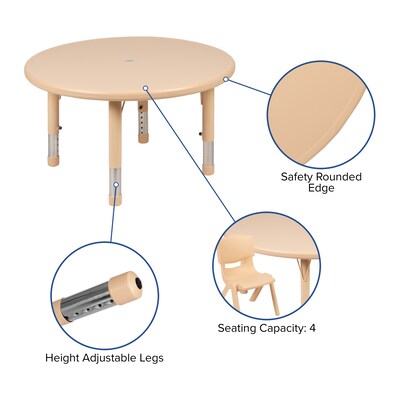 Flash Furniture Emmy 33" Round Activity Table Set, Height Adjustable, Natural (YCX73RNDTBLNAR)