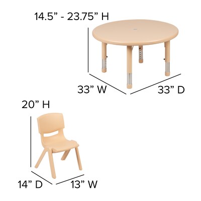 Flash Furniture Emmy 33" Round Activity Table Set, Height Adjustable, Natural (YCX73RNDTBLNAR)