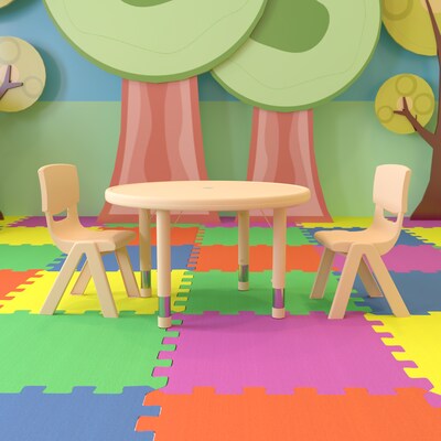 Flash Furniture Emmy 33" Round Activity Table Set, Height Adjustable, Natural (YCX73RNDTBLNAR)