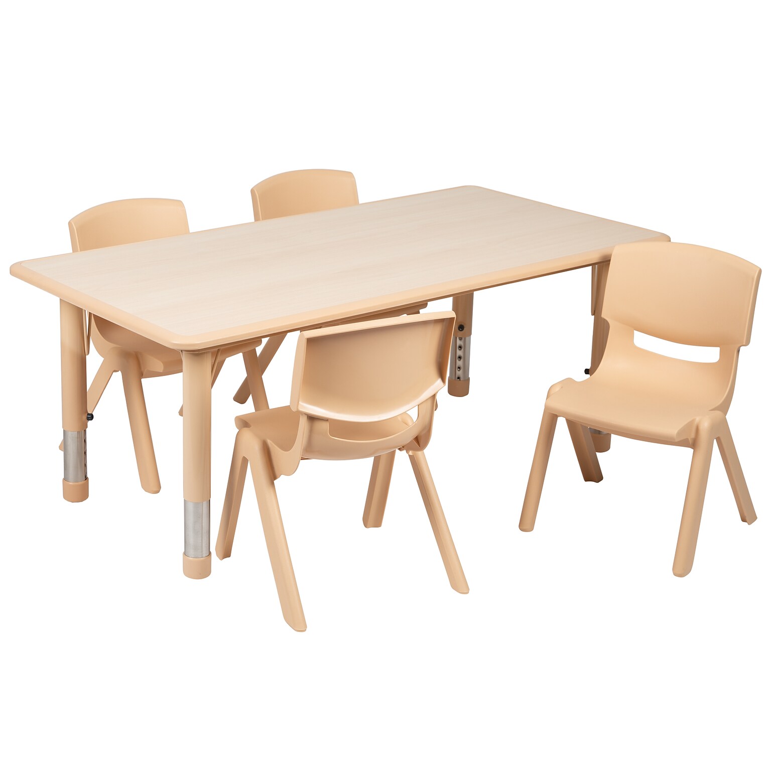 Flash Furniture Emmy Rectangular Activity Table Set, 23.625 x 47.25, Height Adjustable, Natural (YU06034RECTBLNA)