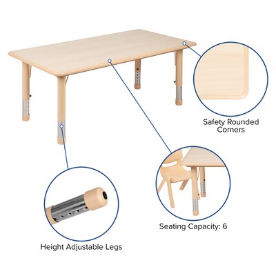 Flash Furniture Emmy Rectangular Activity Table Set, 23.625" x 47.25", Height Adjustable, Natural (YU06034RECTBLNA)