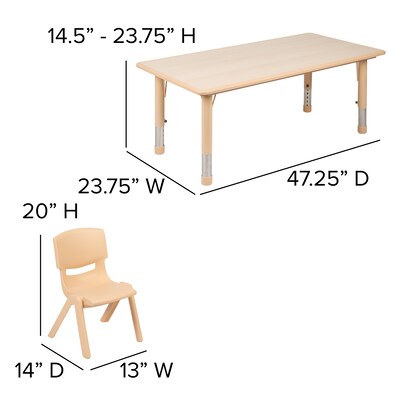 Flash Furniture Emmy Rectangular Activity Table Set, 23.625" x 47.25", Height Adjustable, Natural (YU06034RECTBLNA)