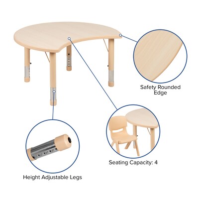 Flash Furniture Emmy Crescent Activity Table Set, Height Adjustable, 25.125" x 35.5", Natural (YU09332CIRTBLNT)
