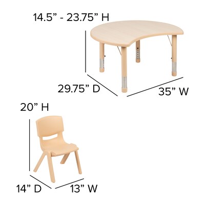 Flash Furniture Emmy Crescent Activity Table Set, Height Adjustable, 25.125" x 35.5", Natural (YU09332CIRTBLNT)