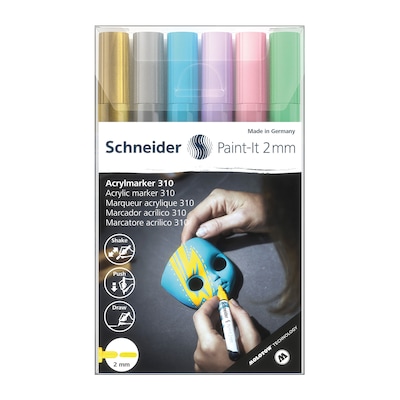 Schneider Paint-It 310 Acrylic Markers, 2 mm Bullet Tip, Assorted Colors, 6/Pack (PSY120196)