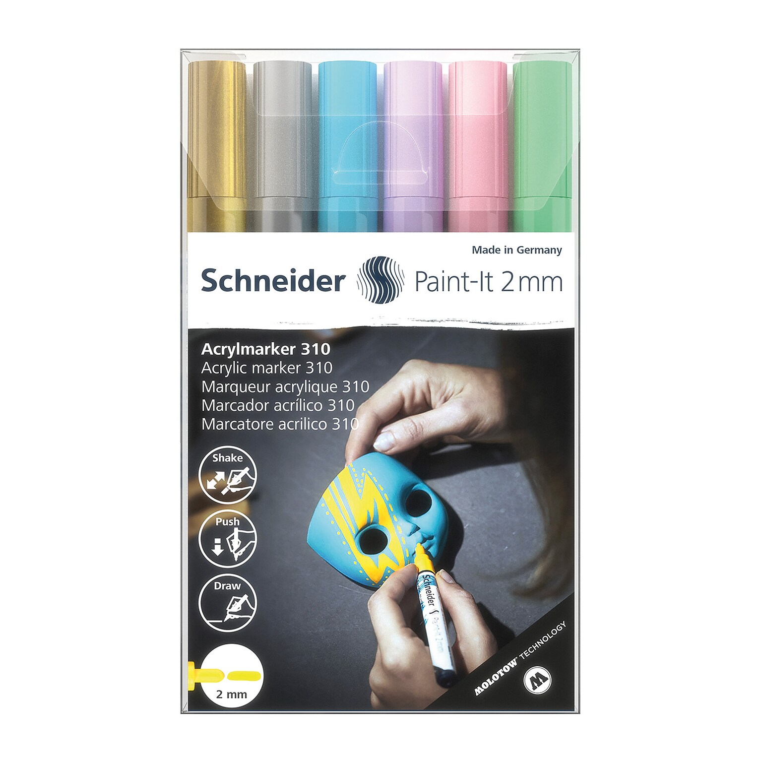 Schneider Paint-It 310 Acrylic Markers, 2 mm Bullet Tip, Assorted Colors, 6/Pack (PSY120196)