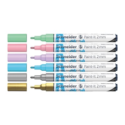 Schneider Paint-It 310 Acrylic Markers, 2 mm Bullet Tip, Assorted Colors, 6/Pack (PSY120196)