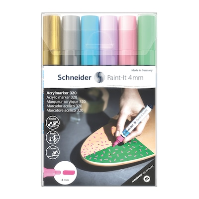 Schneider Paint-It 320 Acrylic Markers, 4 mm Bullet Tip, Assorted Colors, 6/Pack (PSY120296)