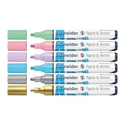 Schneider Paint-It 320 Acrylic Markers, 4 mm Bullet Tip, Assorted Colors, 6/Pack (PSY120296)