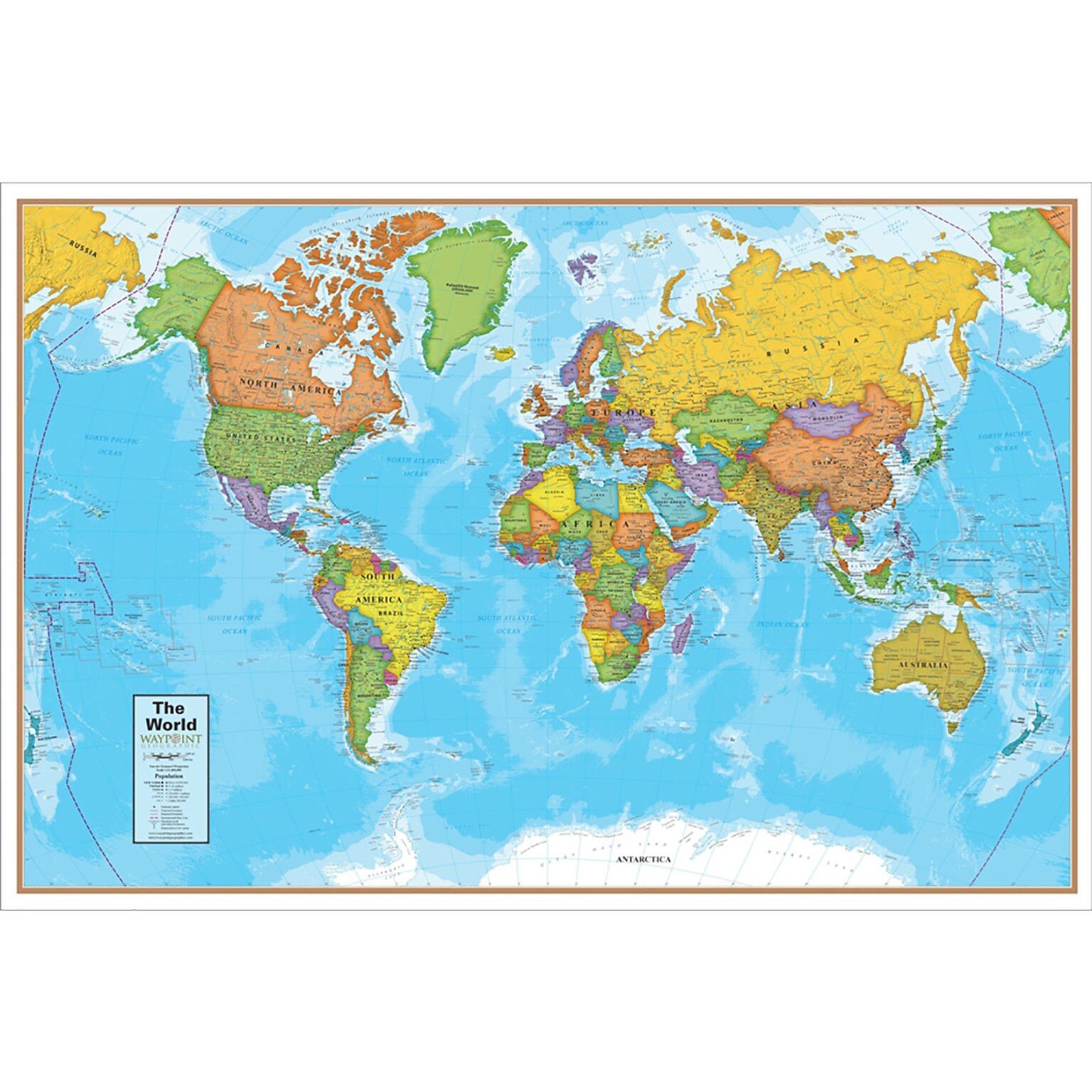 Waypoint Geographic Blue Ocean World 24 x 36 Laminated Wall Map (RWPWG10)