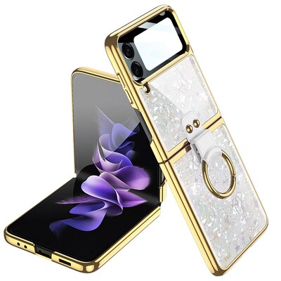 SaharaCase Marble with Ring Case for Samsung Galaxy Z Flip4, White (CP00296)