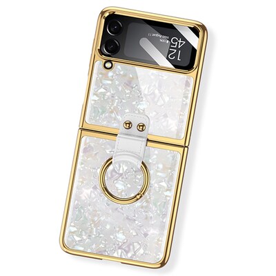 SaharaCase Marble with Ring Case for Samsung Galaxy Z Flip4, White (CP00296)