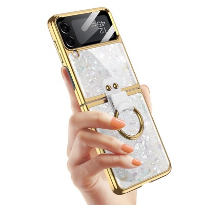 SaharaCase Marble with Ring Case for Samsung Galaxy Z Flip4, White (CP00296)