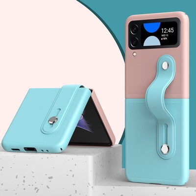 SaharaCase FingerGrip Series Case with Strap for Samsung Galaxy Z Flip4, Pink/Ice Blue (CP00298)