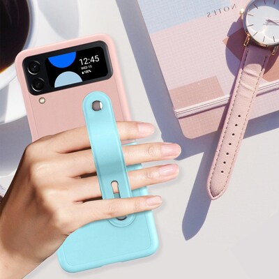 SaharaCase FingerGrip Series Case with Strap for Samsung Galaxy Z Flip4, Pink/Ice Blue (CP00298)